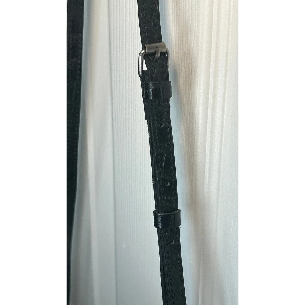 Patricia Nash Crossbody Bag Croc Embossed Black Leather Cross Turn Lock Small